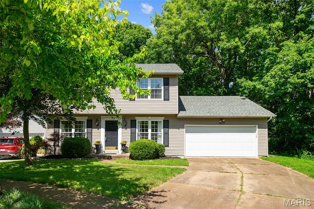 1439 Briarcreek Dr, Saint Louis, MO 63122 - colonial house with a garage, a front yard, driveway, and a shingled roof