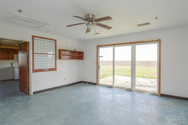 620 N Main St, Hoyleton, IL 62803 - empty room with baseboards, ceiling fan, tile patterned floors, and a pendent fire sprinkler