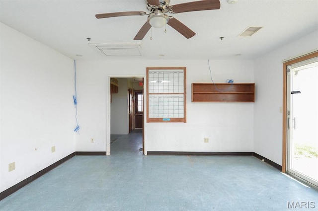 620 N Main St, Hoyleton, IL 62803 - unfurnished room with baseboards, a ceiling fan, a pendent fire sprinkler, and tile patterned floors