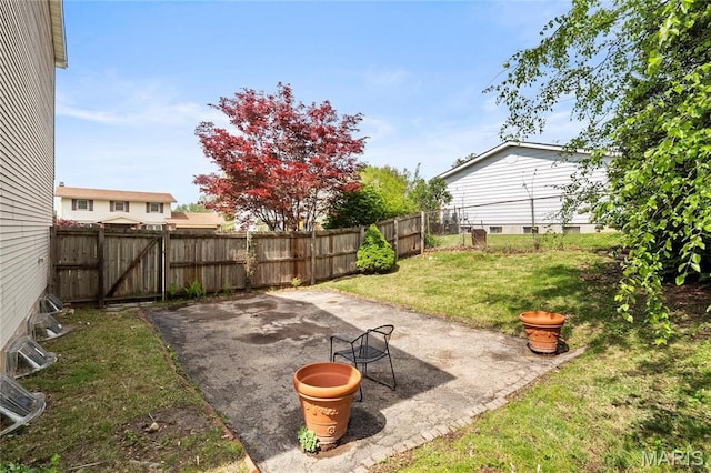 view of yard featuring a patio and a gate