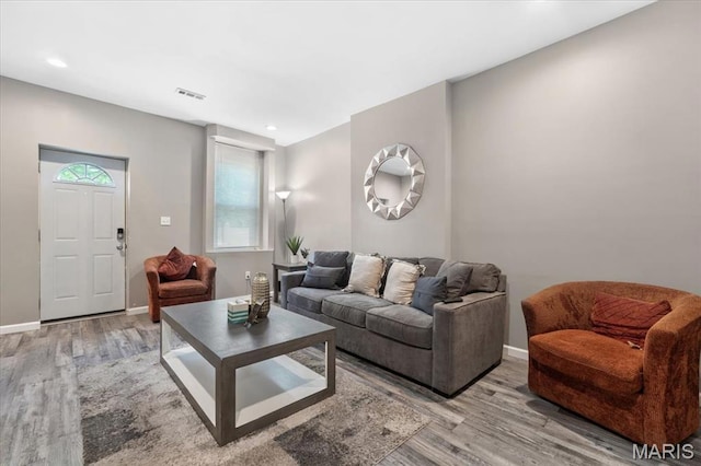 1428 Mallinckrodt, Saint Louis, MO 63107 - living area with wood finished floors, baseboards, and recessed lighting