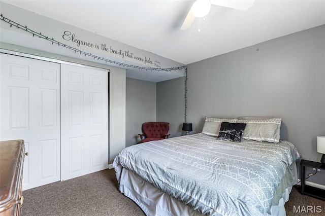 8007 Engleford Rd, Dittmer, MO 63023 - bedroom with carpet flooring, a closet, a ceiling fan, and baseboards