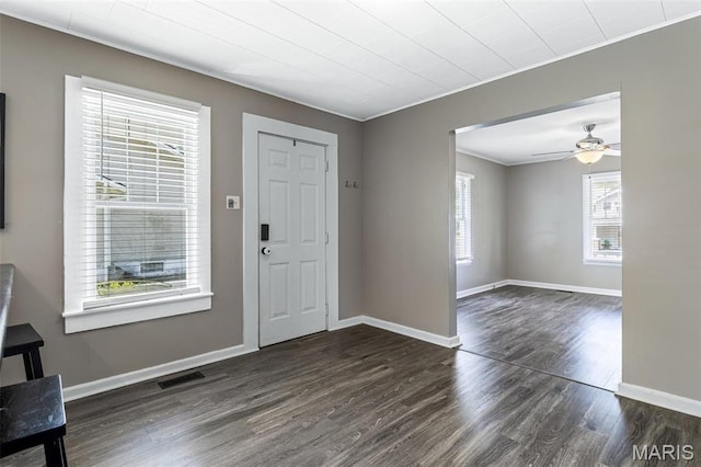 314 S Carleton St, Farmington, MO 63640 - entrance foyer featuring wood finished floors, ceiling fan, baseboards, and ornamental molding