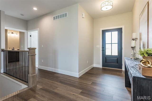837 Bushwood Way, Ofallon, IL 62269 - entryway with dark wood finished floors, baseboards, and recessed lighting