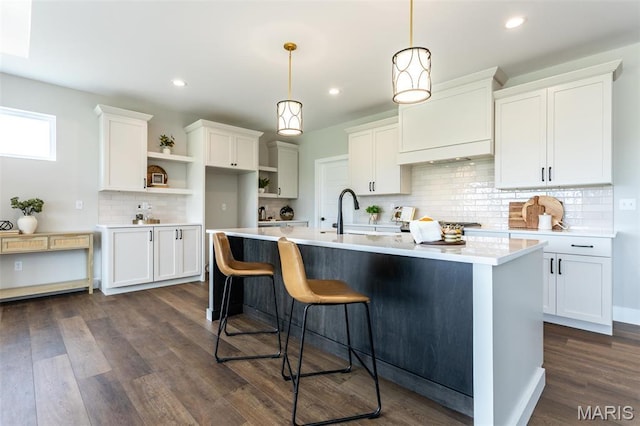 837 Bushwood Way, Ofallon, IL 62269 - kitchen featuring a sink, tasteful backsplash, white cabinetry, light countertops, and open shelves