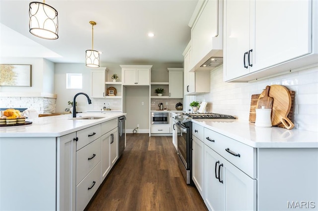 837 Bushwood Way, Ofallon, IL 62269 - kitchen featuring a sink, appliances with stainless steel finishes, decorative backsplash, open shelves, and light countertops