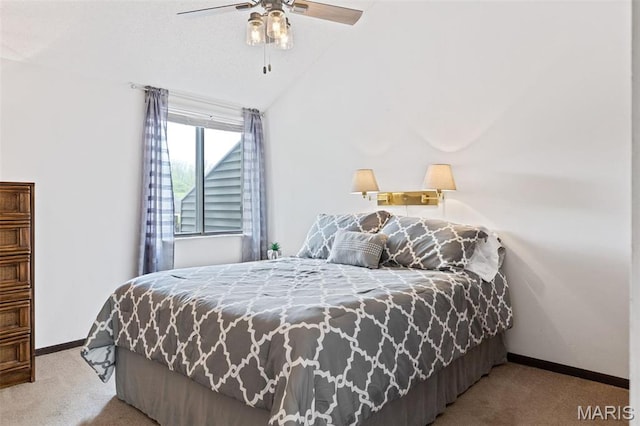 45 S Lionshead Dr, Innsbrook, MO 63390 - carpeted bedroom featuring baseboards, vaulted ceiling, and a ceiling fan