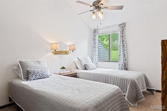 45 S Lionshead Dr, Innsbrook, MO 63390 - carpeted bedroom featuring vaulted ceiling and ceiling fan