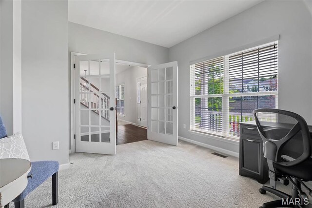 153 Stella Cherry Way, Wildwood, MO 63040 - office featuring french doors, carpet floors, and baseboards