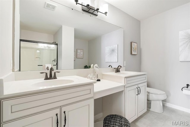 153 Stella Cherry Way, Wildwood, MO 63040 - full bathroom with double vanity, toilet, baseboards, and a shower with shower door