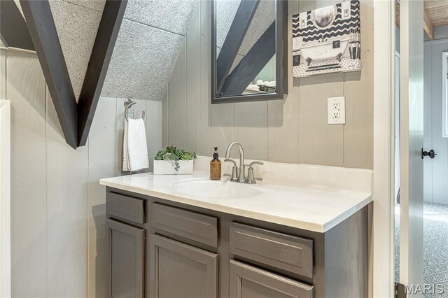 1235 Powderhorn Dr, Innsbrook, MO 63390 - bathroom featuring vanity and vaulted ceiling