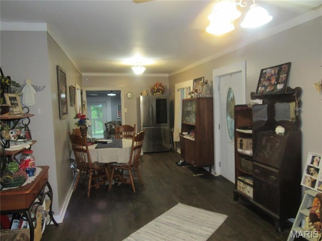 2375 Argo Rd, Cuba, MO 65453 - dining space featuring wood finished floors, ornamental molding, and a chandelier