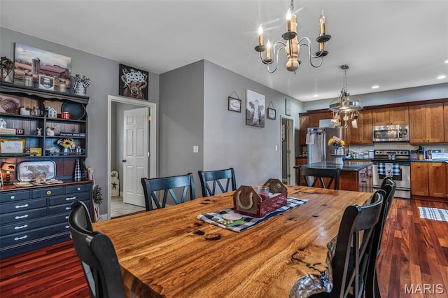 802 Hager Rd, Farmington, MO 63640 - dining room with a chandelier, recessed lighting, and dark wood-style floors