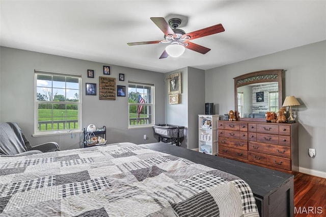 802 Hager Rd, Farmington, MO 63640 - bedroom featuring wood finished floors, baseboards, and ceiling fan