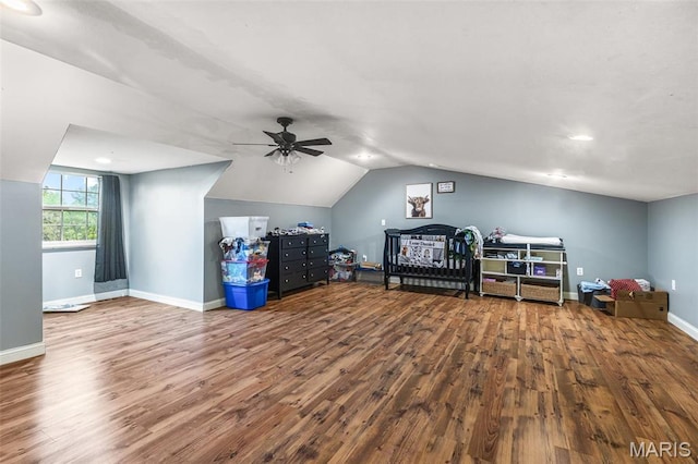 802 Hager Rd, Farmington, MO 63640 - additional living space featuring wood finished floors, a ceiling fan, lofted ceiling, baseboards, and recessed lighting
