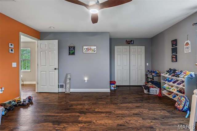 802 Hager Rd, Farmington, MO 63640 - recreation room with wood finished floors, ceiling fan, and baseboards
