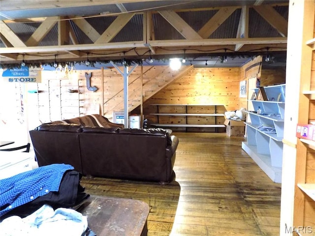 491 Broadway St, Edgar Springs, MO 65462 - living area featuring wood-type flooring and wood walls