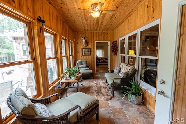 14035 County Road 4110, Rolla, MO 65401 - sunroom / solarium with wooden walls, stone finish floors, healthy amount of natural light, and wooden ceiling