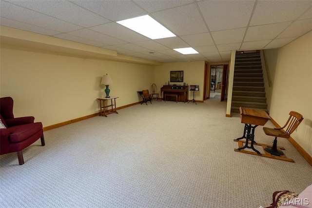 14035 County Road 4110, Rolla, MO 65401 - sitting room with carpet flooring, stairway, a paneled ceiling, and baseboards