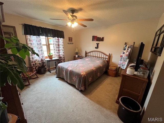 7070 Goldenrod Rd, Hannibal, MO 63401 - bedroom featuring carpet floors, a textured ceiling, and a ceiling fan