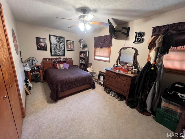 7070 Goldenrod Rd, Hannibal, MO 63401 - bedroom with carpet flooring, a textured ceiling, and ceiling fan