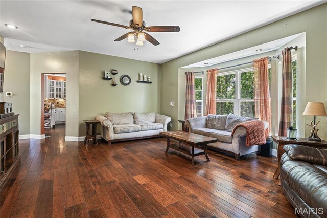 162 Saint Benedict, Pevely, MO 63070 - living room with wood-type flooring, a ceiling fan, and baseboards
