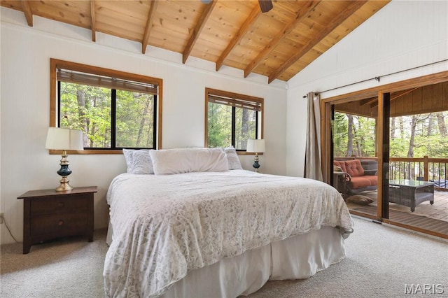 2635 Grendel Rdg, Innsbrook, MO 63390 - bedroom featuring carpet flooring, access to outside, wood ceiling, and multiple windows