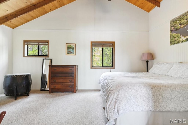 2635 Grendel Rdg, Innsbrook, MO 63390 - carpeted bedroom featuring wooden ceiling, multiple windows, beam ceiling, and high vaulted ceiling
