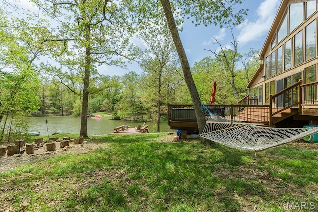 2635 Grendel Rdg, Innsbrook, MO 63390 - view of green lawn with a deck with water view