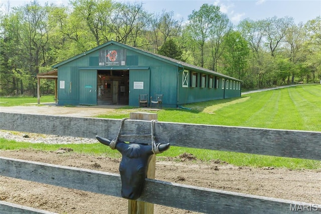 2635 Grendel Rdg, Innsbrook, MO 63390 - view of home's community with a lawn, a garage, and an outbuilding