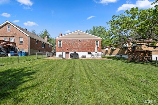 8452 S Laclede Station Rd, Saint Louis, MO 63123 - rear view of property featuring brick siding, a chimney, a patio, and stairway