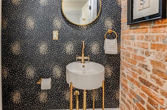 2367 Central Ave, Alton, IL 62002 - bathroom with a sink and wallpapered walls