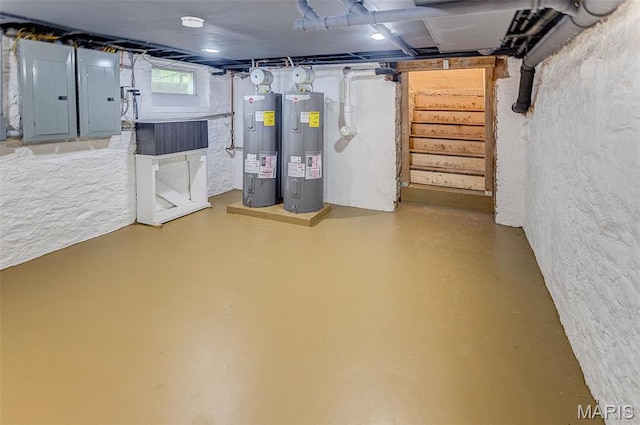 2367 Central Ave, Alton, IL 62002 - below grade area with electric water heater, stairway, and electric panel