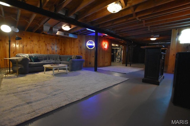 finished below grade area with wooden walls