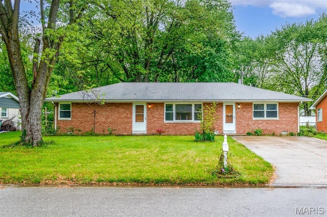 213 Joseph Dr, Fairview Heights, IL 62208 - ranch-style home featuring brick siding, a front yard, and concrete driveway