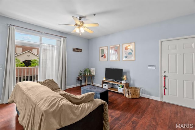 1239 Gardens Circle Dr Unit I, Saint Louis, MO 63125 - living area with a ceiling fan, wood finished floors, and baseboards