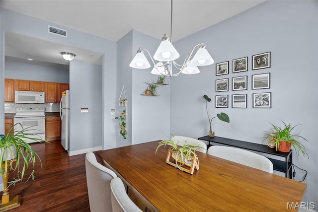 1239 Gardens Circle Dr Unit I, Saint Louis, MO 63125 - dining room featuring dark wood-style flooring, a chandelier, and baseboards
