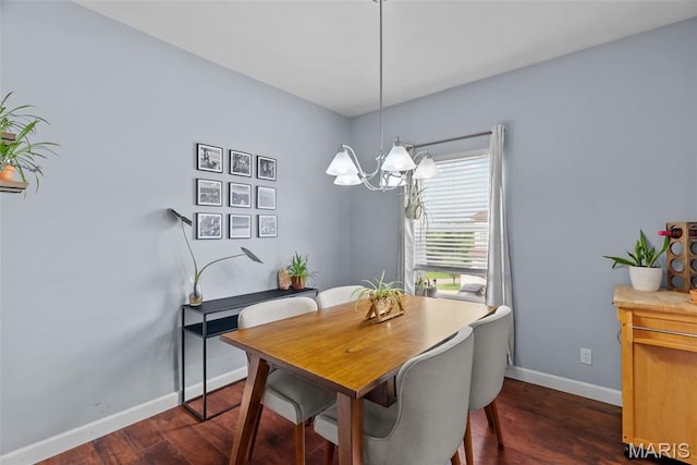 1239 Gardens Circle Dr Unit I, Saint Louis, MO 63125 - dining space featuring a chandelier, baseboards, and dark wood-type flooring