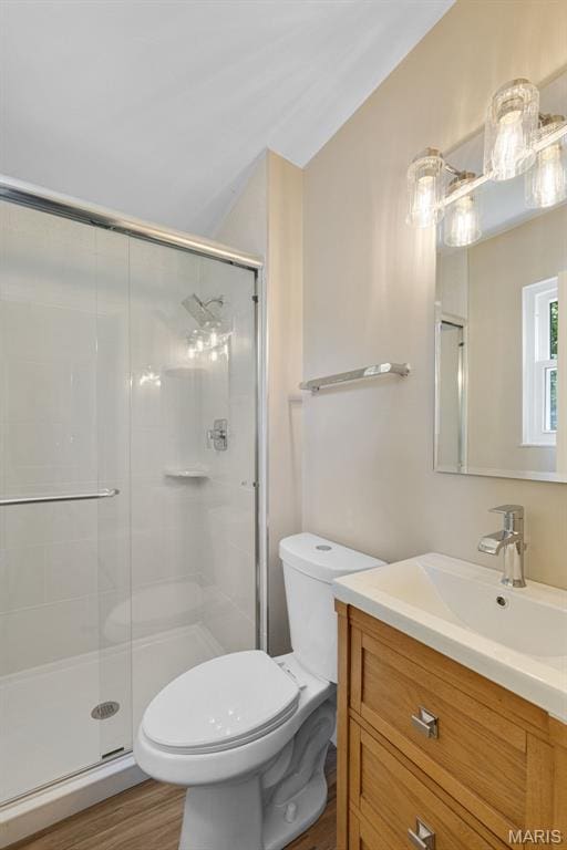 1200 Auber Dr, Manchester, MO 63011 - full bath with toilet, a shower stall, vanity, and wood finished floors