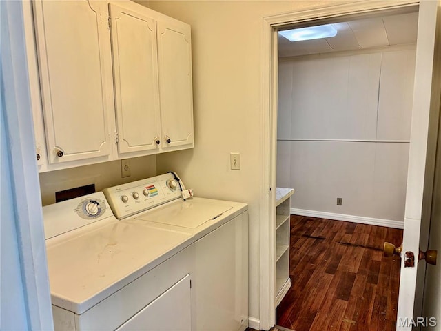 213 Todd Ln, Belleville, IL 62221 - laundry room featuring cabinet space, washing machine and clothes dryer, and dark wood-style flooring