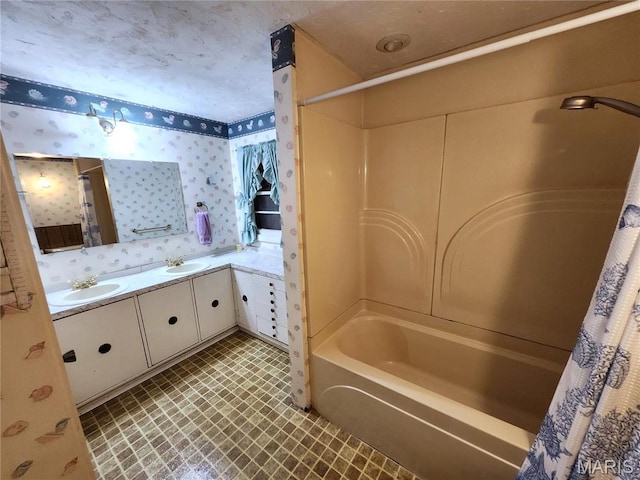 4241 State Route 162, Granite City, IL 62040 - full bathroom featuring wallpapered walls, shower / bath combo, and double vanity
