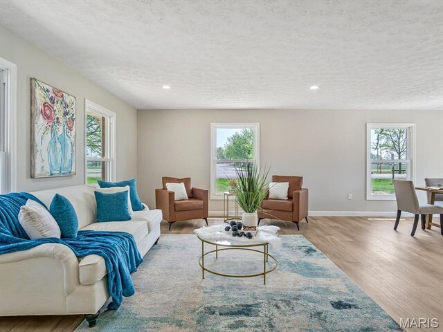 496 E 2nd St, Trenton, IL 62293 - living room with a textured ceiling, healthy amount of natural light, wood finished floors, recessed lighting, and baseboards