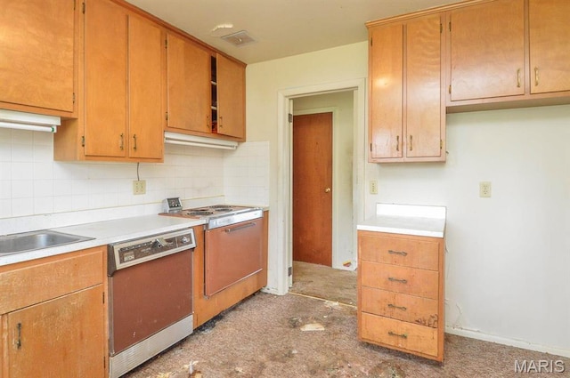 1107 Princeton Dr, Ofallon, IL 62269 - kitchen featuring dishwasher, range, tasteful backsplash, and light countertops