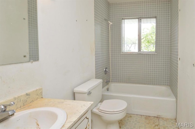 1107 Princeton Dr, Ofallon, IL 62269 - full bathroom with vanity, washtub / shower combination, toilet, and tile patterned floors