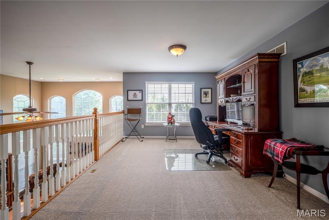 1004 Kodiak Ct, Wentzville, MO 63385 - office with light carpet, ceiling fan, and recessed lighting