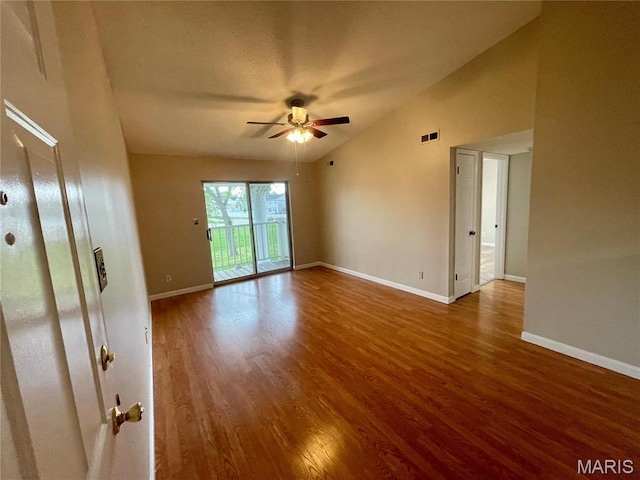 3114 Edwards Pl Unit 304, Maryland Heights, MO 63043 - unfurnished room featuring lofted ceiling, wood finished floors, ceiling fan, and baseboards