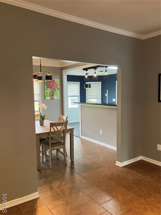 303 Greenbriar, Rolla, MO 65401 - dining room with baseboards, ornamental molding, and dark tile patterned floors