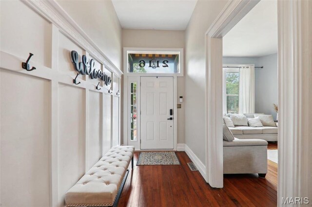 2116 Victor St, Saint Louis, MO 63104 - mudroom featuring dark wood-type flooring and baseboards