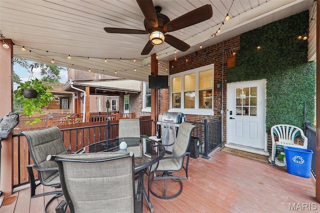 2116 Victor St, Saint Louis, MO 63104 - deck featuring outdoor dining space and a ceiling fan
