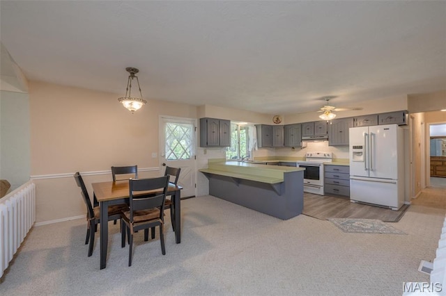 6344 Gibison Rd, Troy, MO 63379 - dining room featuring light colored carpet, a ceiling fan, and baseboards